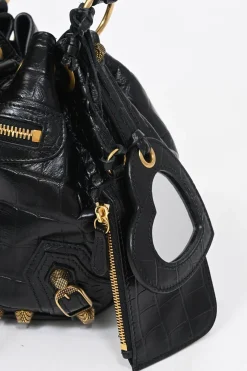 Black croc-embossed leather Le Cagole Xs crossbody bucket bag