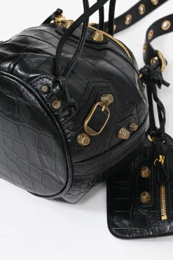 Black croc-embossed leather Le Cagole Xs crossbody bucket bag
