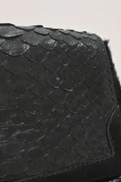 Black croc-embossed leather and calf hair Artemis velvet bow strap crossbody flap bag