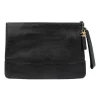 Black crocodile style textured clutch with gold tone hardware