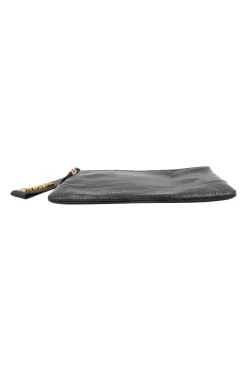 Black crocodile style textured clutch with gold tone hardware