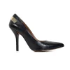 Black crocodile-leather effect pumps with a gold metal back plate