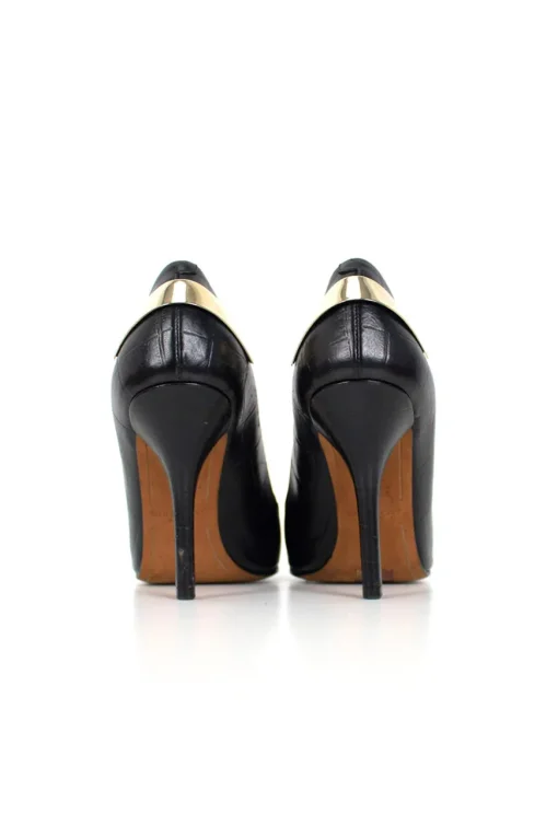 Black crocodile-leather effect pumps with a gold metal back plate