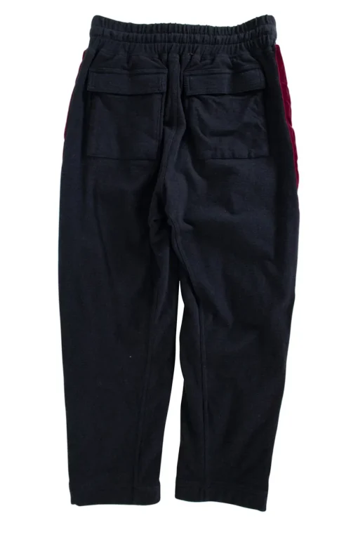Black cropped drawstring casual pants with burgundy velour side bands