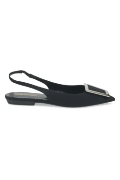 Black crêpe de Chine and leather pointed-toe buckled Maxine slingback ballerina pumps
