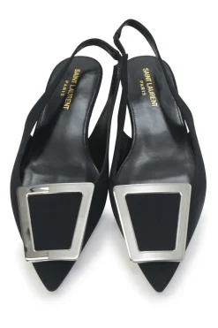 Black crêpe de Chine and leather pointed-toe buckled Maxine slingback ballerina pumps