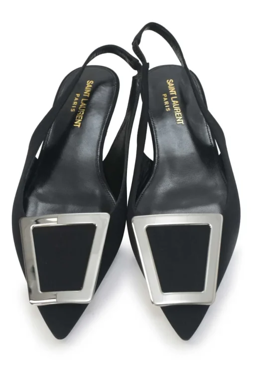 Black crêpe de Chine and leather pointed-toe buckled Maxine slingback ballerina pumps