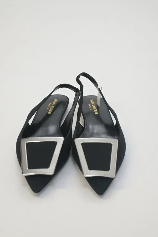 Black crêpe de Chine and leather pointed-toe buckled Maxine slingback ballerina pumps