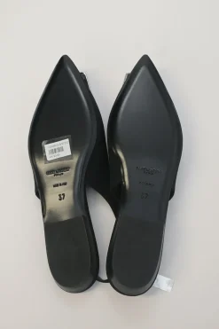 Black crêpe de Chine and leather pointed-toe buckled Maxine slingback ballerina pumps