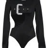 Black Crystal Buckle Cutout Bodysuit