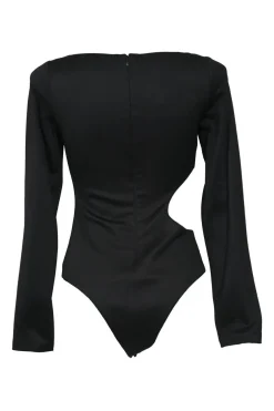 Black Crystal Buckle Cutout Bodysuit