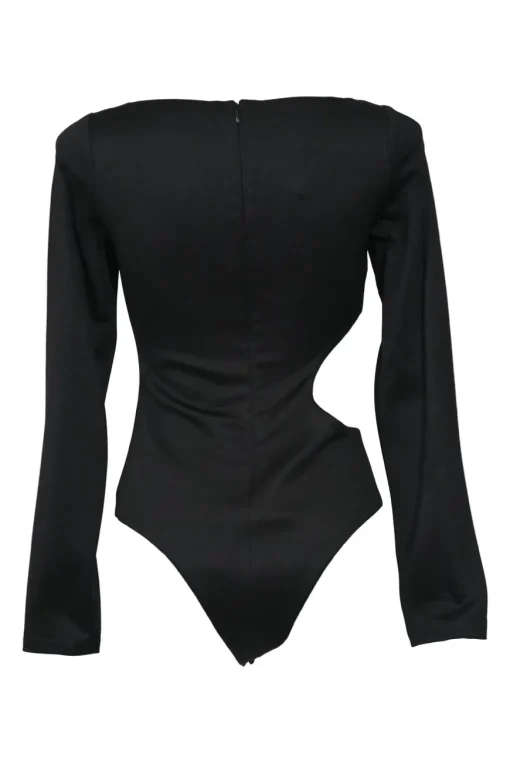 Black Crystal Buckle Cutout Bodysuit