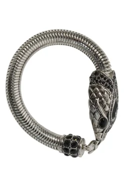 Black crystal embellished silver snake bracelet