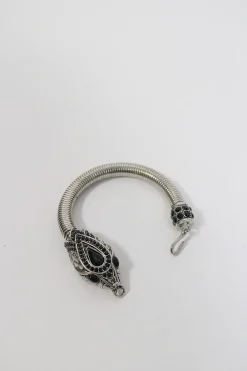 Black crystal embellished silver snake bracelet