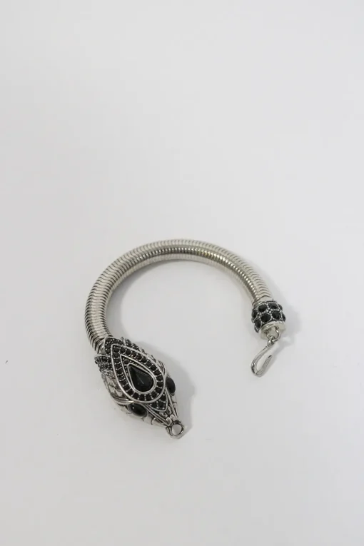 Black crystal embellished silver snake bracelet