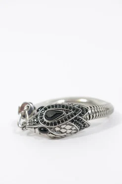 Black crystal embellished silver snake bracelet