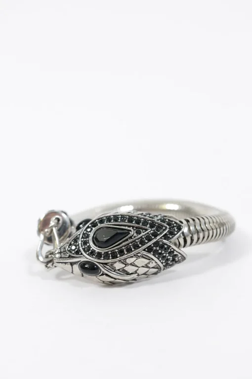 Black crystal embellished silver snake bracelet