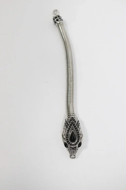 Black crystal embellished silver snake bracelet