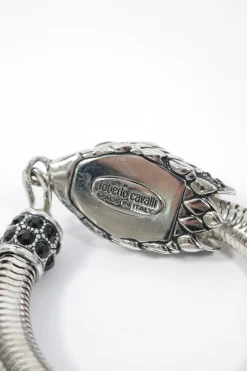 Black crystal embellished silver snake bracelet