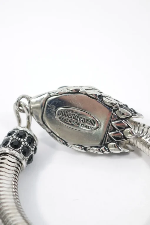 Black crystal embellished silver snake bracelet