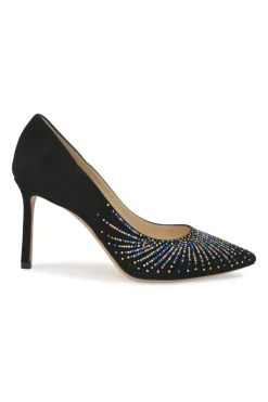 Black crystal-embellished suede Romy pointed-toe pumps