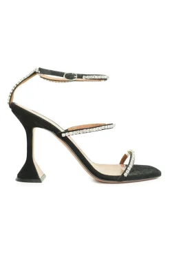 Black crystal-embellished satin and leather Gilda sculpted heel sandals