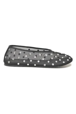 Black crystal-embellished mesh and leather Marcy round-toe ballerinas with high-cut vamps