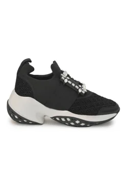 Black crystal-embellished mesh and rubber slip-on 'Viv Run' low-top sneakers