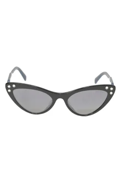Black crystal-embellished acetate and tinted polycarbonate cat eye sunglasses with contrasting arms