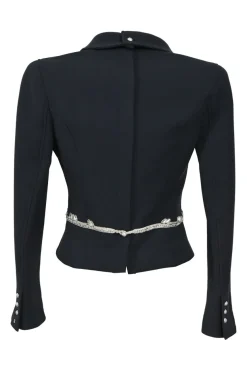 Black crystal-embellished wool single breasted notch collar cropped evening jacket