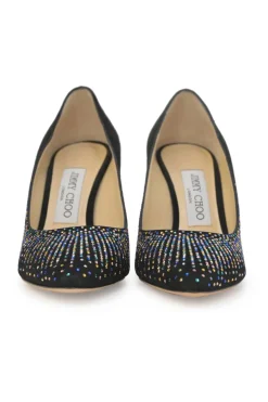 Black crystal-embellished suede Romy pointed-toe pumps