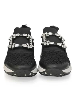 Black crystal-embellished mesh and rubber slip-on 'Viv Run' low-top sneakers
