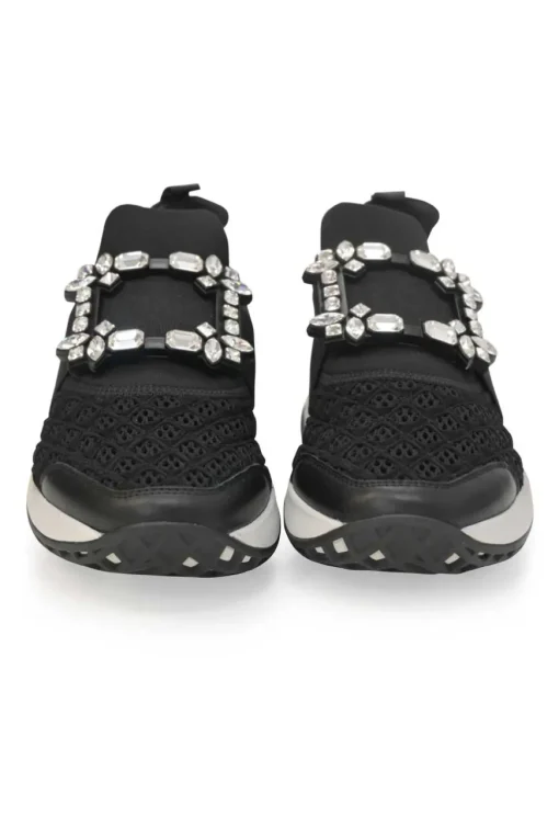 Black crystal-embellished mesh and rubber slip-on 'Viv Run' low-top sneakers