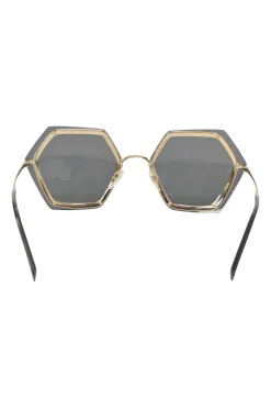 Black crystal-embellished polycarbonate and metal hexagon frame sunglasses