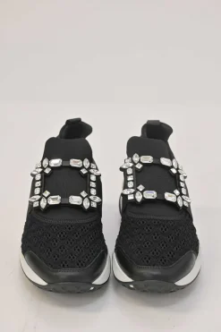 Black crystal-embellished mesh and rubber slip-on 'Viv Run' low-top sneakers
