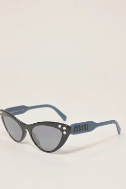 Black crystal-embellished acetate and tinted polycarbonate cat eye sunglasses with contrasting arms