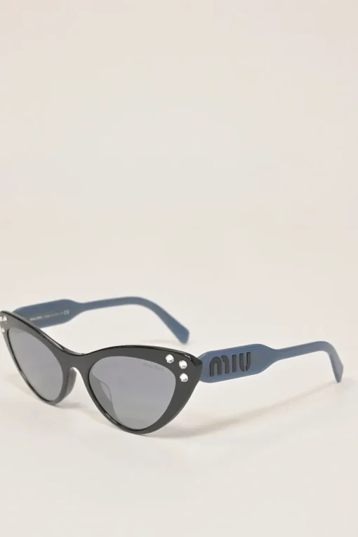 Black crystal-embellished acetate and tinted polycarbonate cat eye sunglasses with contrasting arms