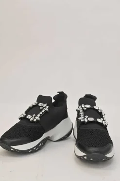 Black crystal-embellished mesh and rubber slip-on 'Viv Run' low-top sneakers