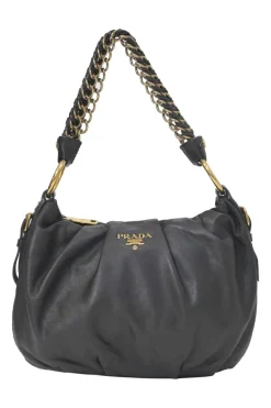 Black deerskin leather Lux soft chain strap hobo bag