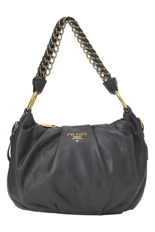 Black deerskin leather Lux soft chain strap hobo bag