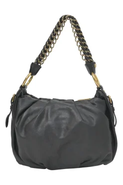 Black deerskin leather Lux soft chain strap hobo bag
