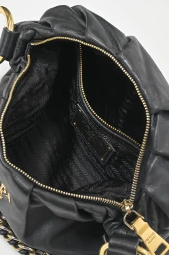 Black deerskin leather Lux soft chain strap hobo bag