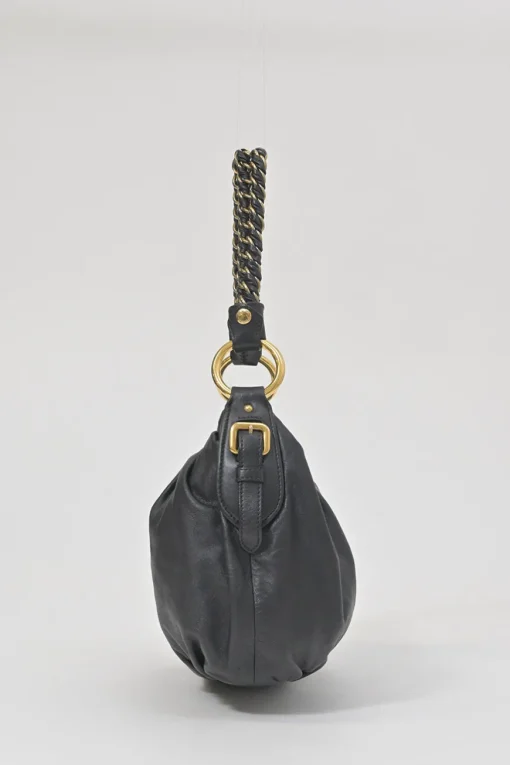 Black deerskin leather Lux soft chain strap hobo bag