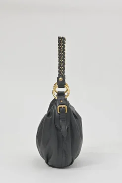Black deerskin leather Lux soft chain strap hobo bag