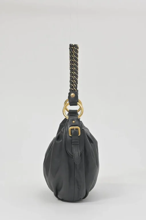 Black deerskin leather Lux soft chain strap hobo bag
