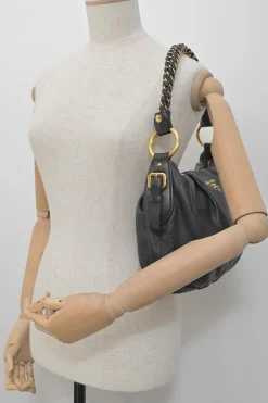 Black deerskin leather Lux soft chain strap hobo bag