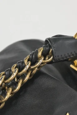 Black deerskin leather Lux soft chain strap hobo bag