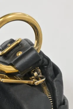 Black deerskin leather Lux soft chain strap hobo bag
