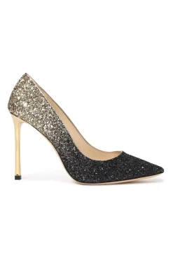 Black dégradé glitter-bonded leather Anouk 90 pointed-toe pumps