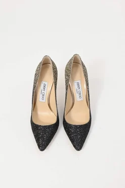 Black dégradé glitter-bonded leather Anouk 90 pointed-toe pumps
